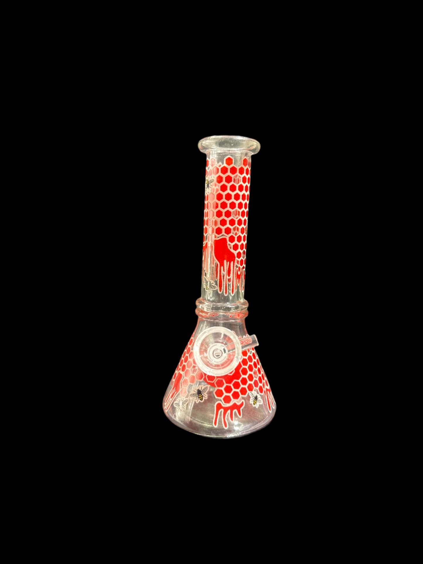 SMALL RED HONEYCOMB GLASS BONG *GLOWS IN THE DARK*
