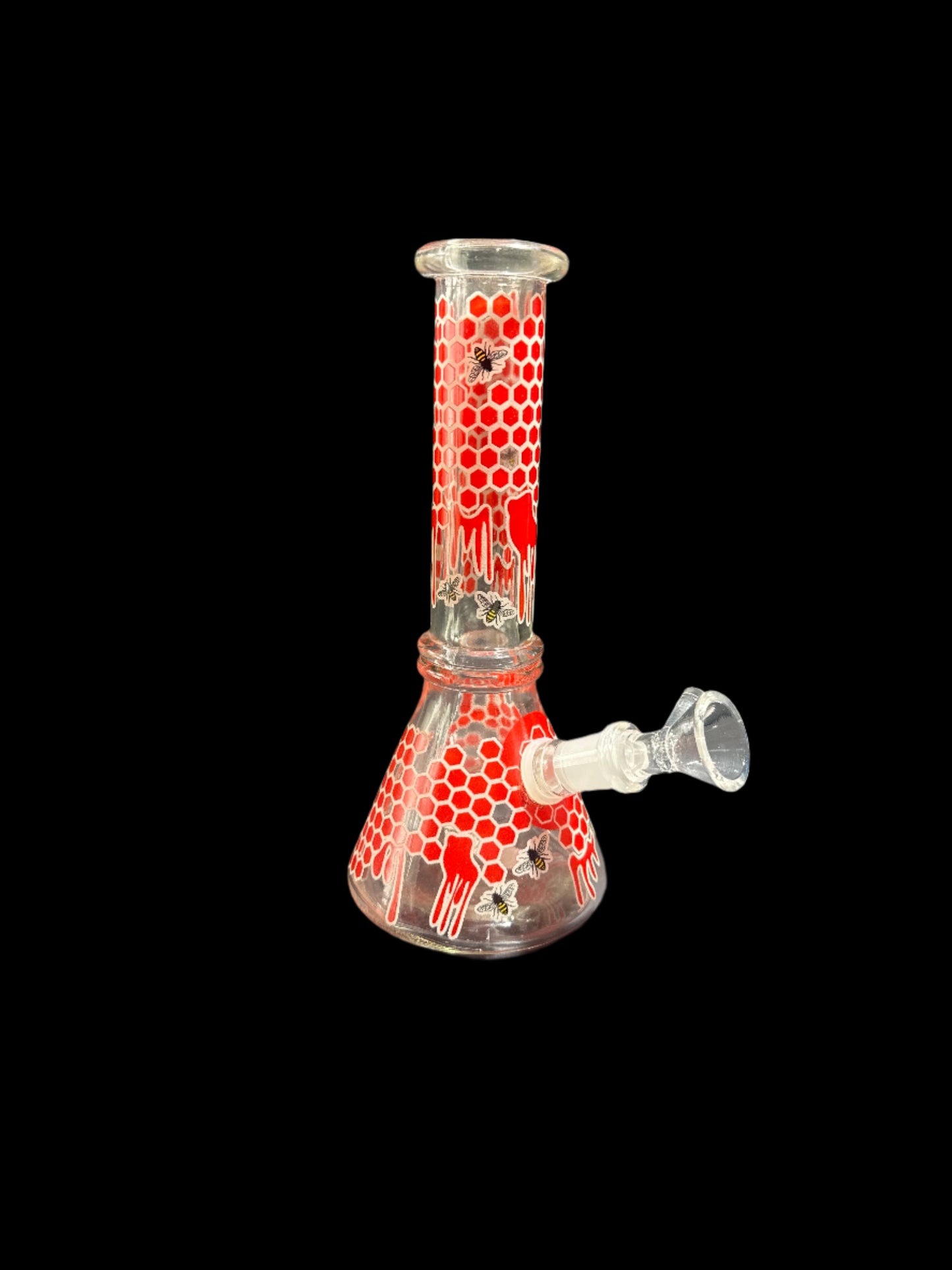 SMALL RED HONEYCOMB GLASS BONG *GLOWS IN THE DARK*