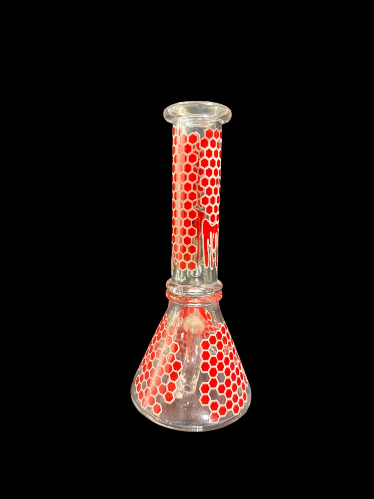 SMALL RED HONEYCOMB GLASS BONG *GLOWS IN THE DARK*