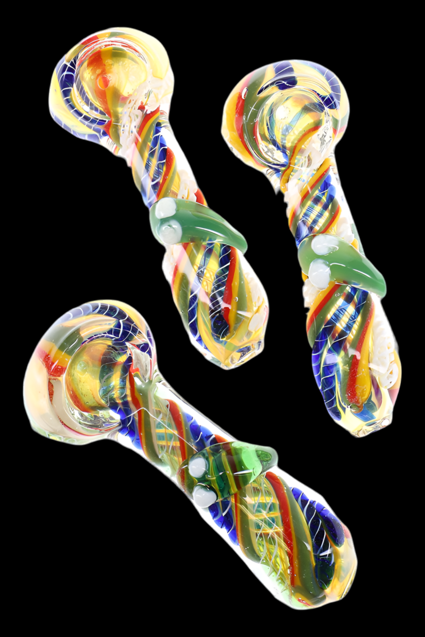 Color Changing Rasta Spiral Striped Glass Pipe