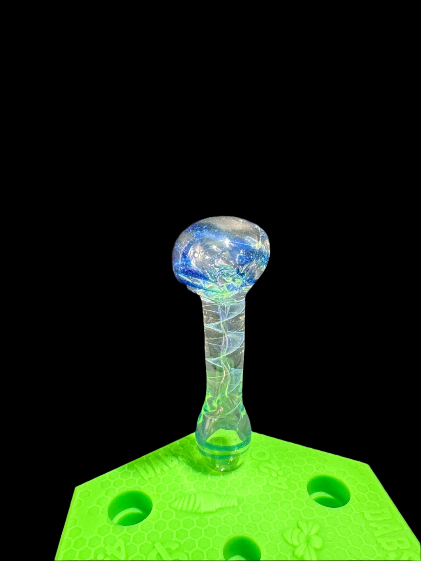 BLUE AND CLEAR GLASS HAND PIPE