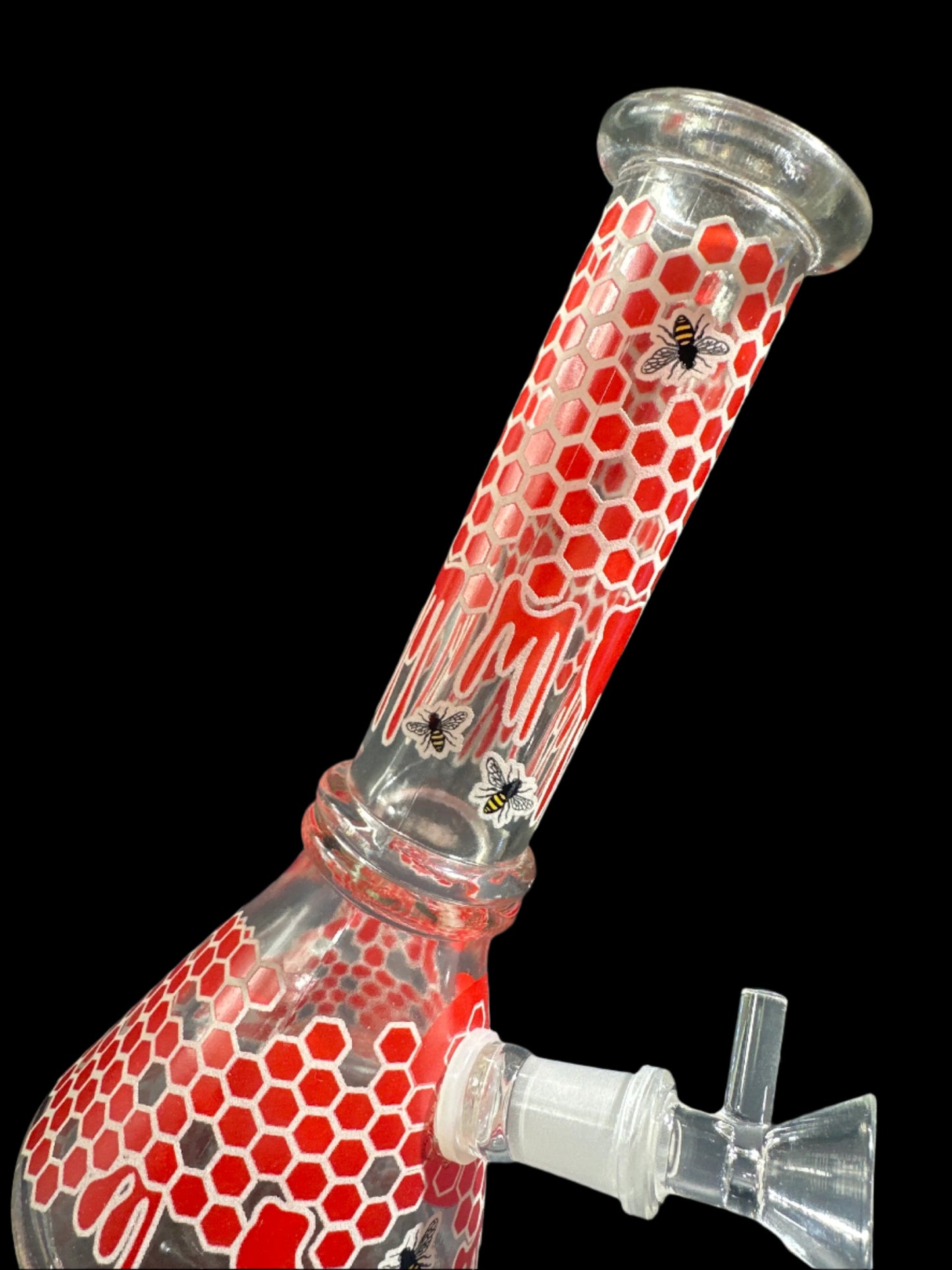 SMALL RED HONEYCOMB GLASS BONG *GLOWS IN THE DARK*