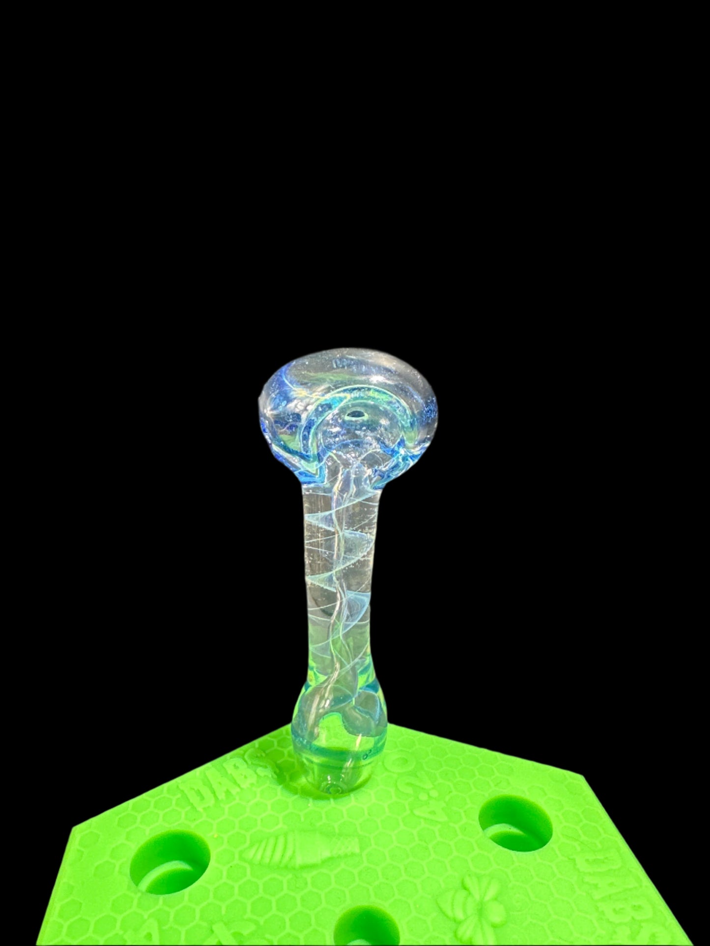 BLUE AND CLEAR GLASS HAND PIPE