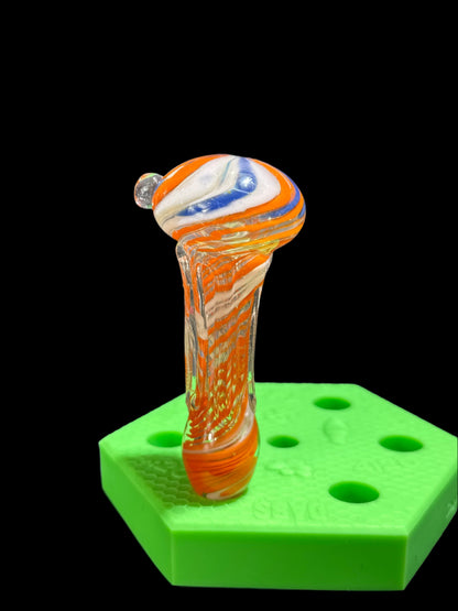 ORANGE, CLEAR, BLUE, AND WHITE GLASS HAND PIPE