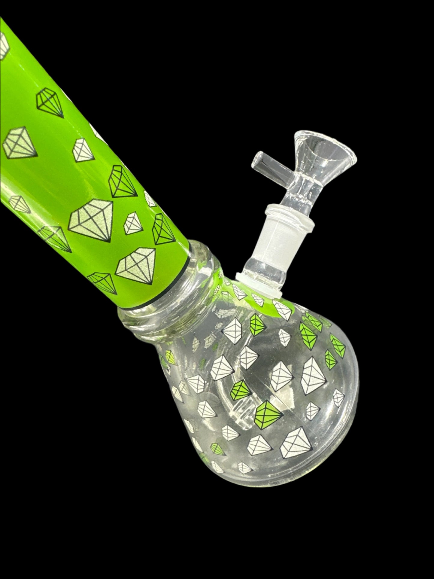 SMALL GREEN DIAMOND GLASS BONG *GLOWS IN THE DARK*