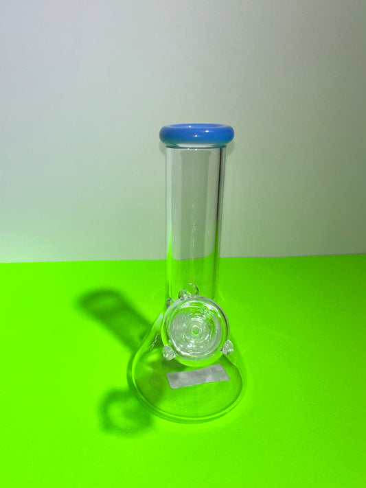 SMALL CLEAR GLASS W LIGHT BLUE TOP