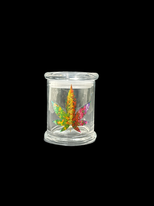 1oz SMELL PROOF GLASS JAR COLORFUL LEAF LOGO