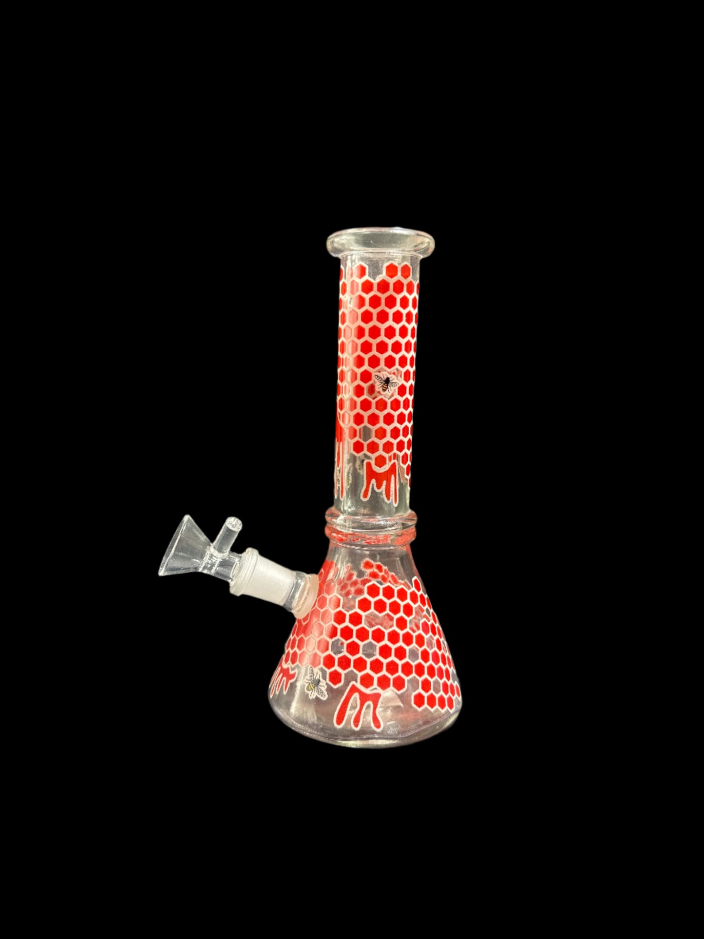 SMALL RED HONEYCOMB GLASS BONG *GLOWS IN THE DARK*