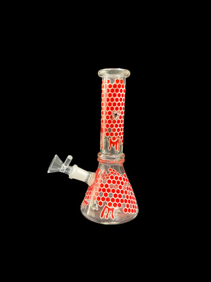 SMALL RED HONEYCOMB GLASS BONG *GLOWS IN THE DARK*
