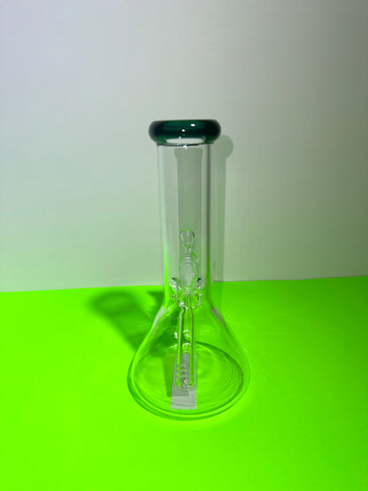 SMALL CLEAR GLASS W GREEN TOP